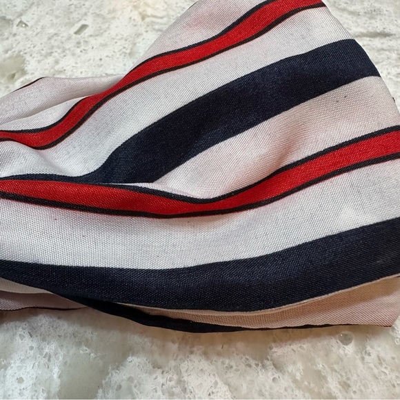 Hair Wrap Tie Bow Wire Headband White Navy Red Stripe Retro - Picture 4 of 4